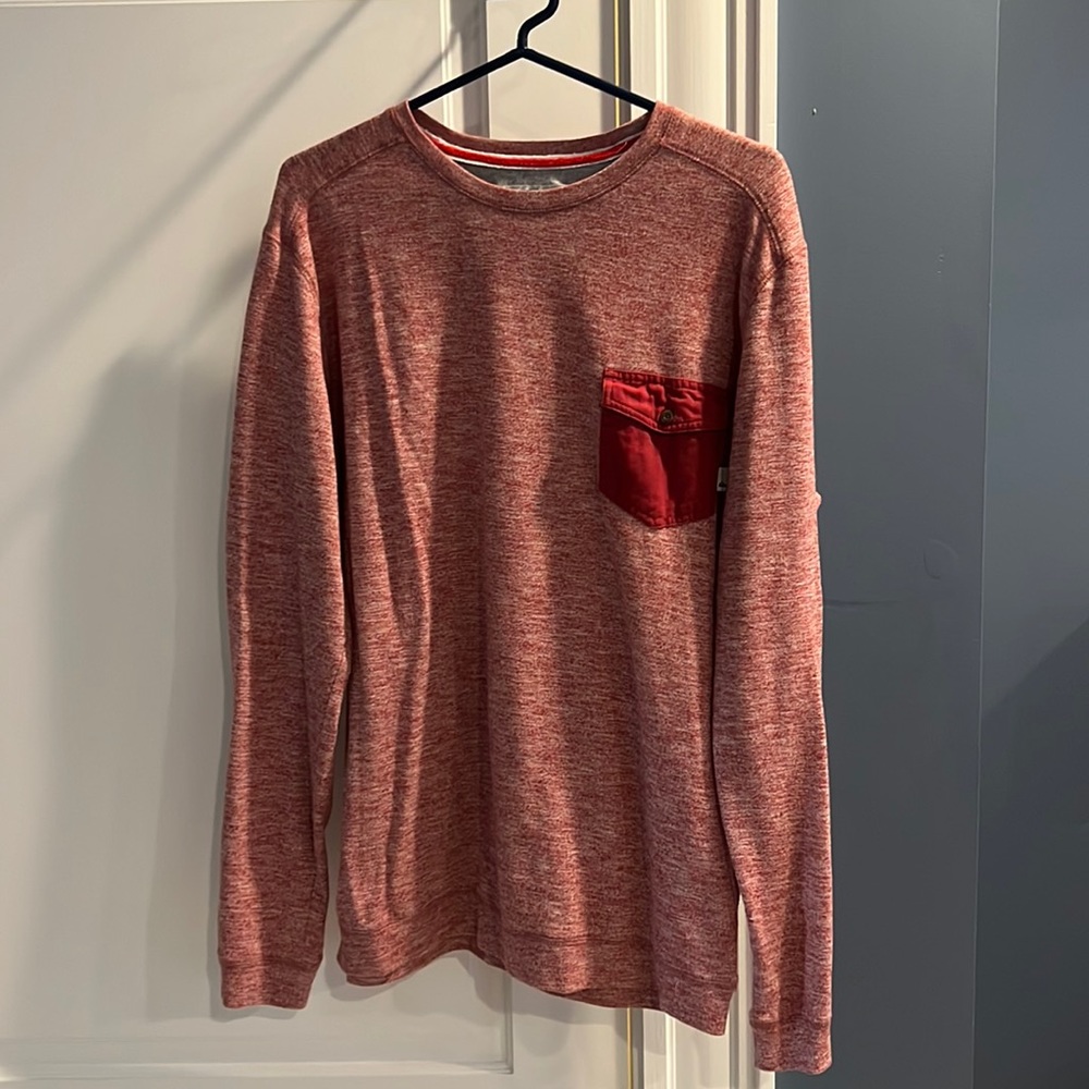 Quiksilver red heather long sleeve with breast pocket, size LARGE.